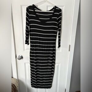 gaze Black and White Striped Midi Dress